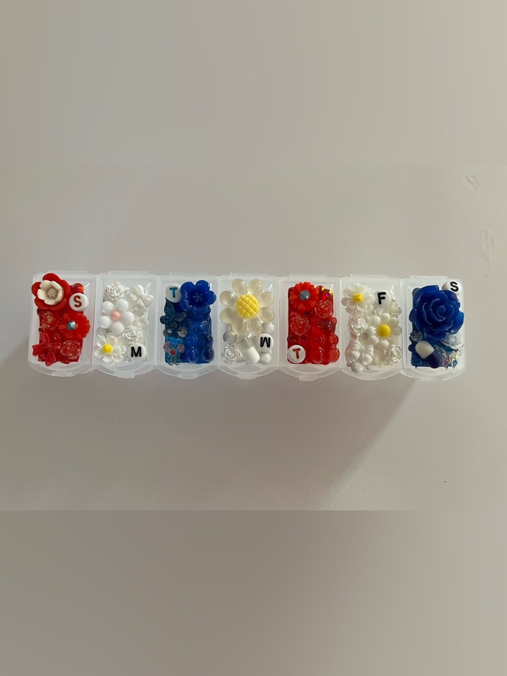 Decorative Floral Pill Organizer Lids - Blue, White, Red
